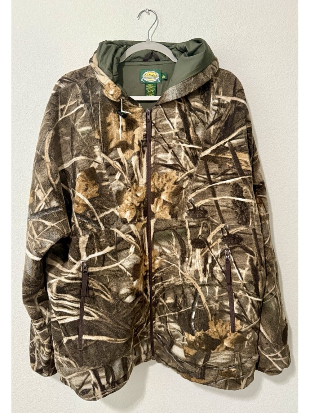 Cabelaโs Hunting Jacket | Camo Brown/Green Polyester | Hooded Full Zip | L